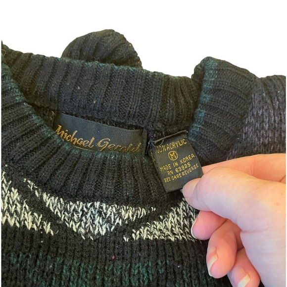 Vintage Michael Gerald Acrylic Knit Sweater; Mens Large Grandpa Cosby Retro 80s - Picture 5 of 6